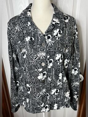 CJ Banks Linen Jacket Linen & Cotton Blend Lightweight Black/White Size M